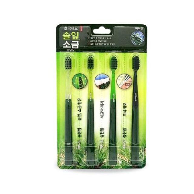 메디안 초극세모 솔잎 소금 함유 향균모 칫솔 4개입