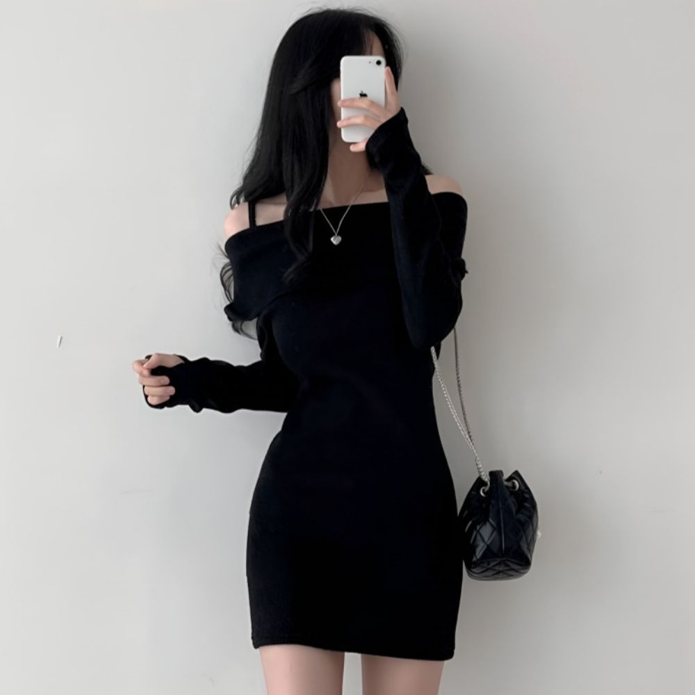 여성 오프숄더 여리 원피스 골지