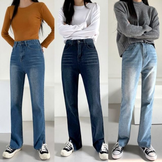 푸니인 밑단트임 청바지 기본 스판 데이 데님 일자팬