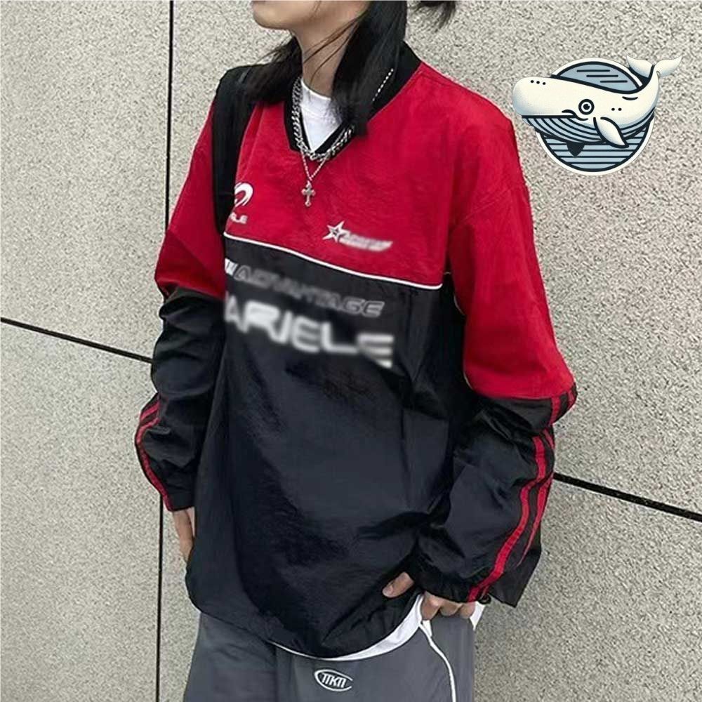 스포티한 브이넥 패딩 맨투맨 자수 디테일