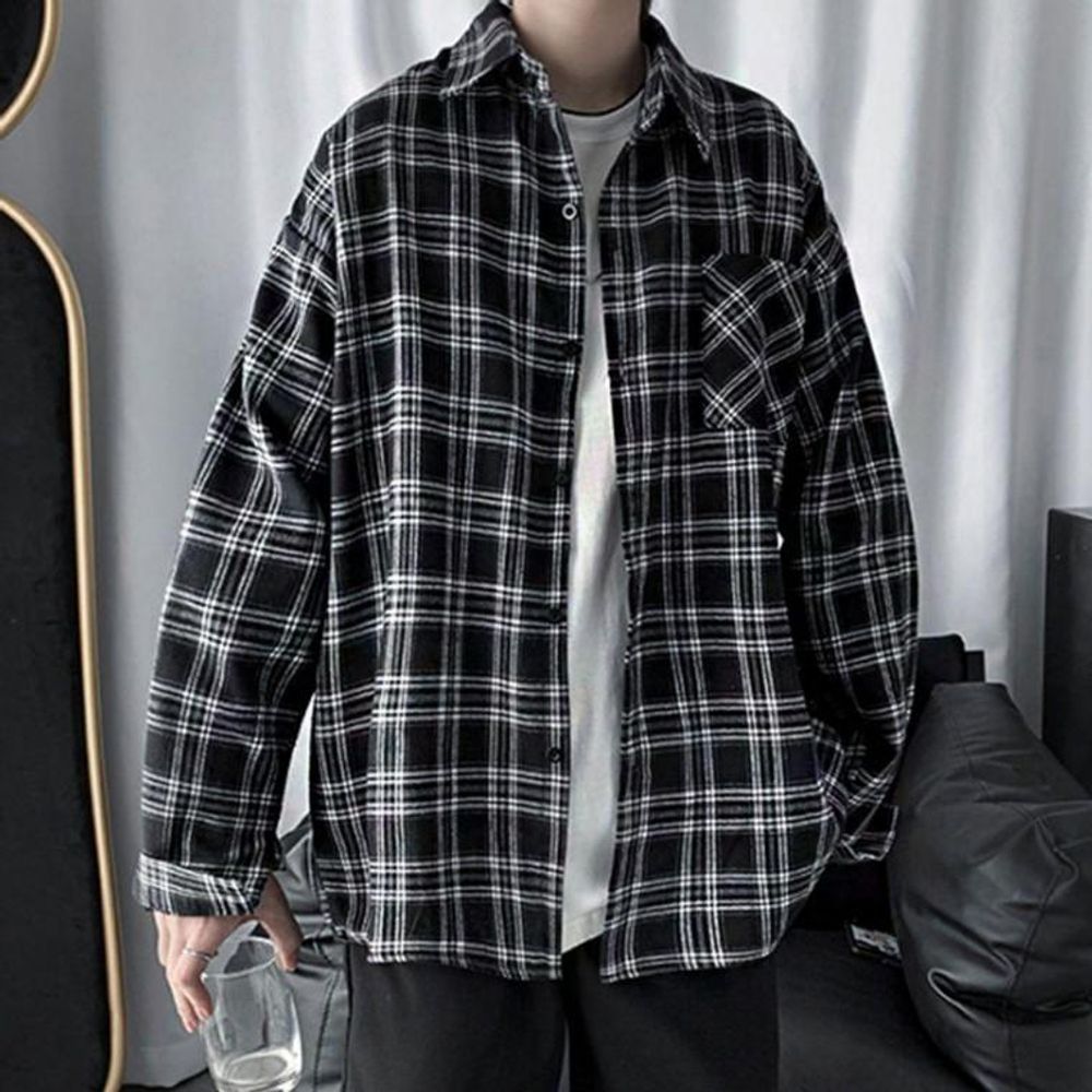 블랙 베이직 남성노 무늬 카라 루즈핏 남방 검은색 베