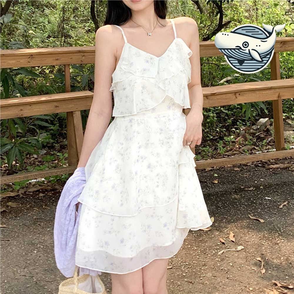 여름 원피스 플라워 프릴 끈나시 미니 드레스