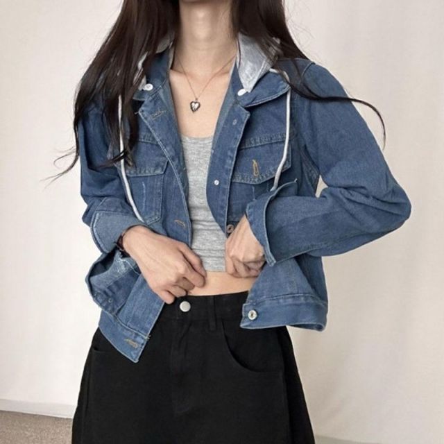 여성 외출 간절기 기본 패션 데이 후드 탈부착 데님