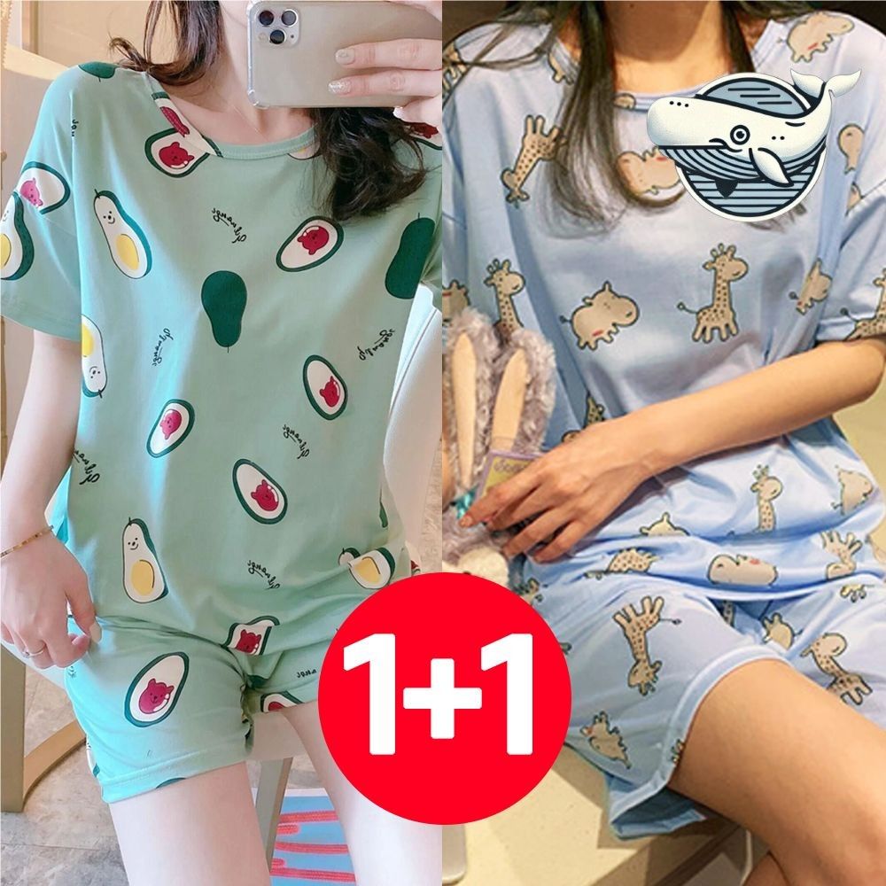 여성 여름 잠옷 귀여운 캐릭터 반팔 반바지