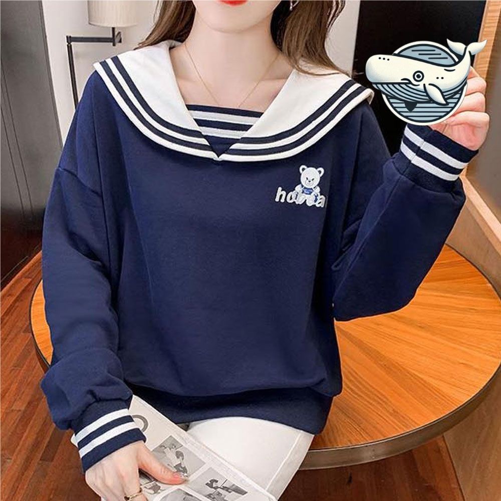 캐주얼 곰돌이 카라 긴팔티 스트라이프 유니크