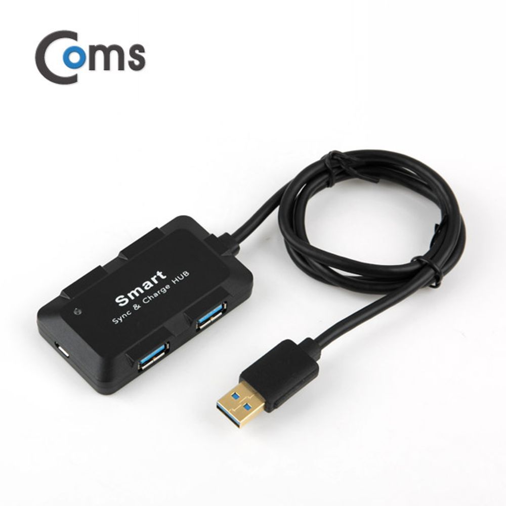 Coms USB 3.0 허브(4P 무전원) 검정 충전용