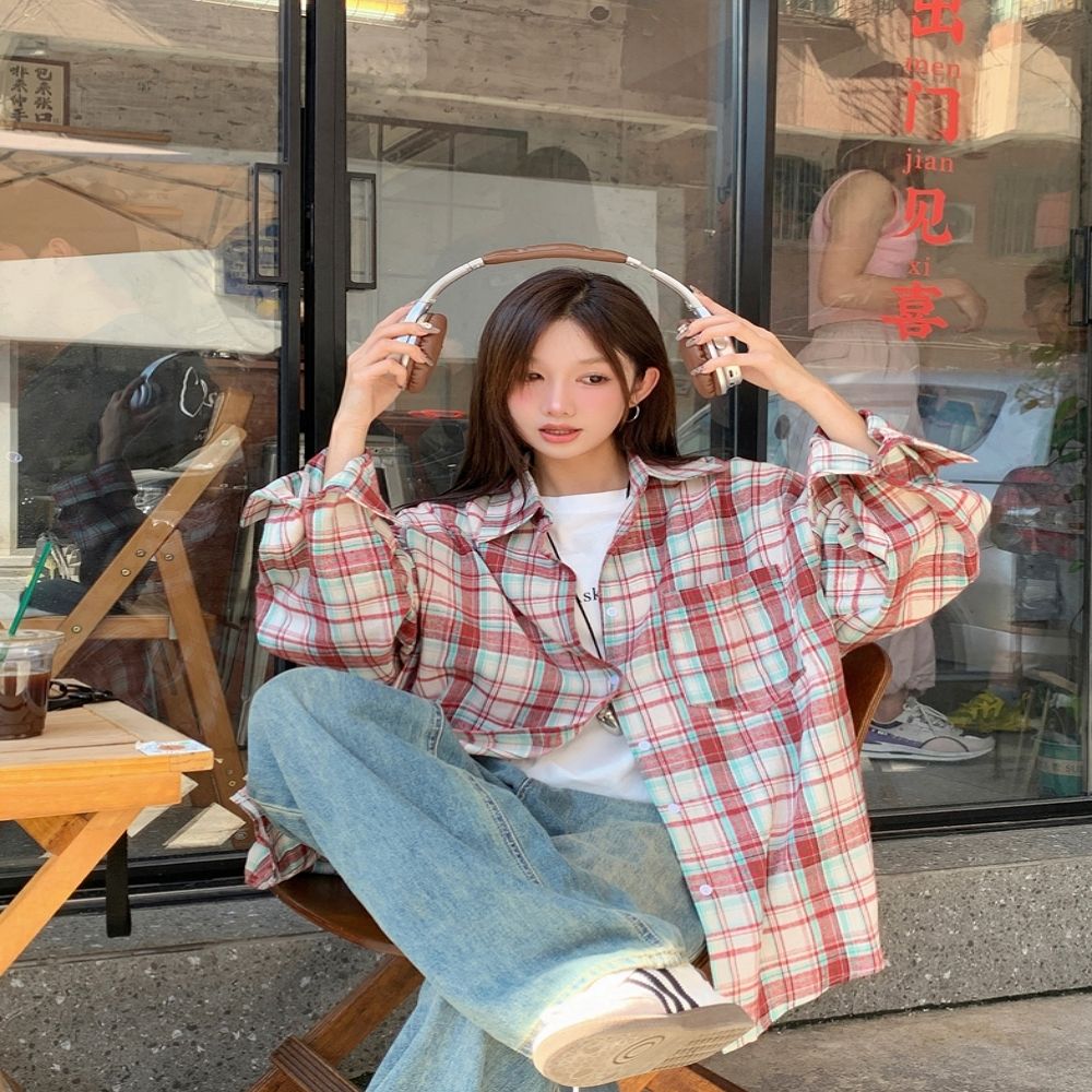 여성 2컬러 체크패턴 봄 가을 데일리 셔츠 체크남방