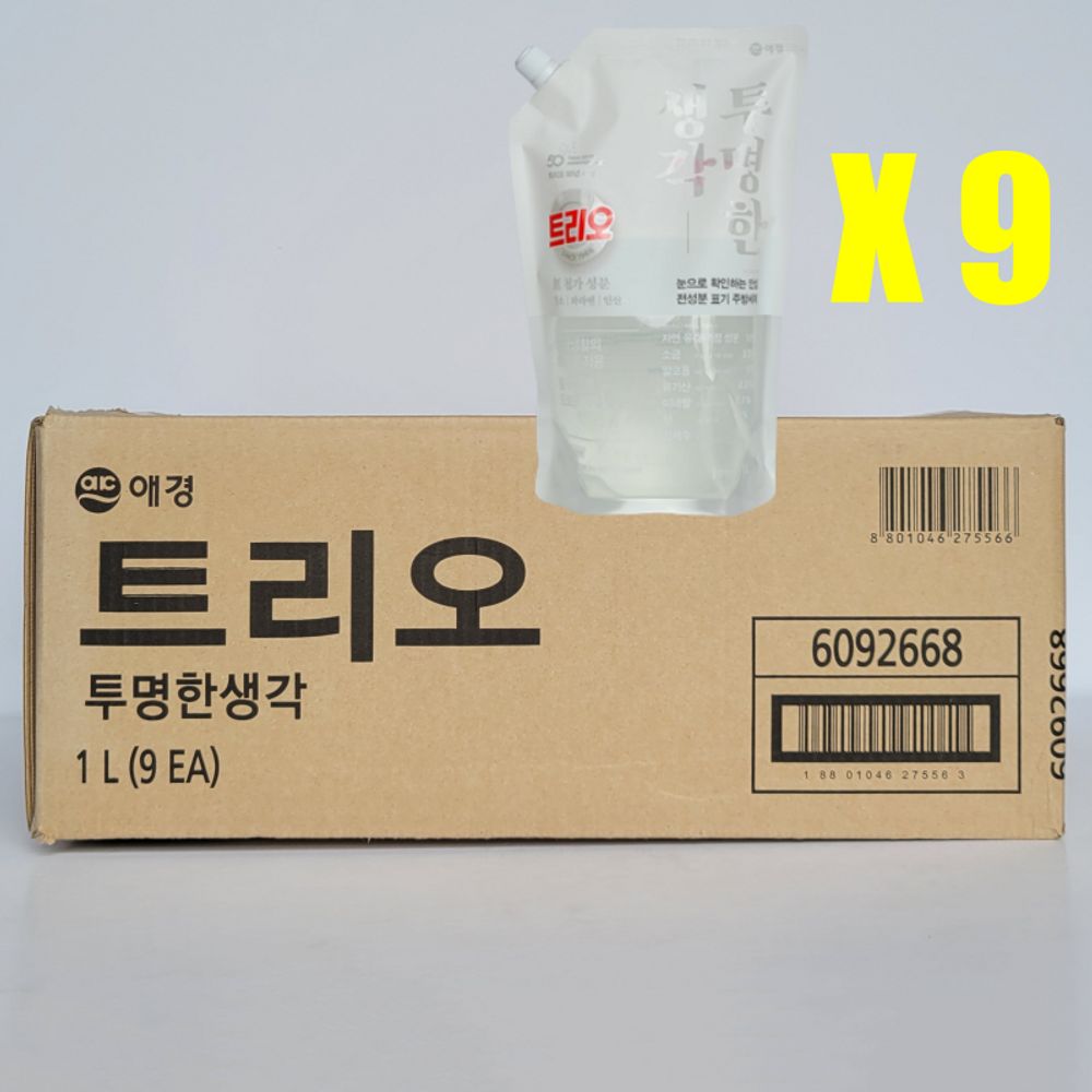 애경 트리오 투명한생각 1000ml 파우치 9개(1box)