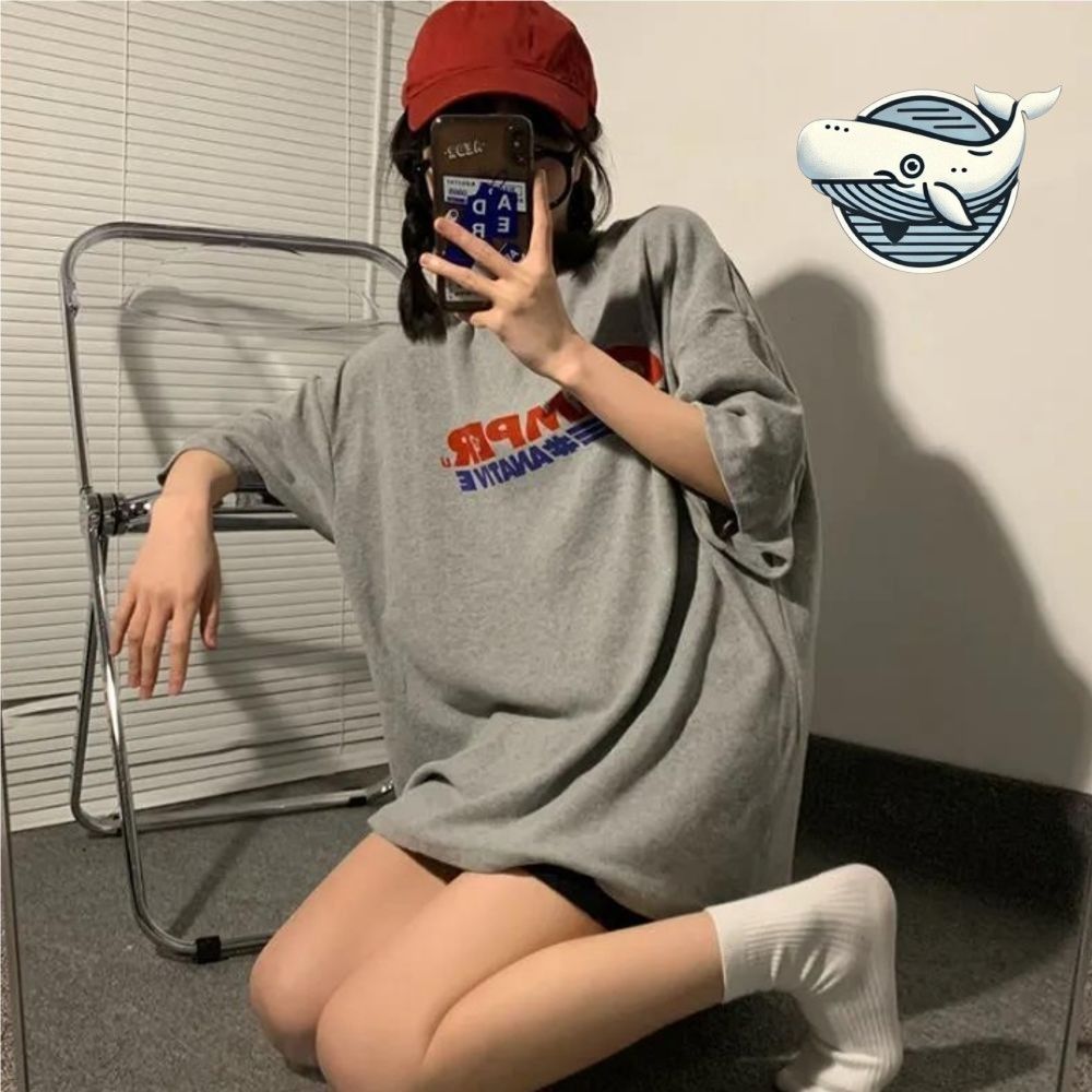 여성 오버핏 반팔 티셔츠 라운드넥 캐주얼