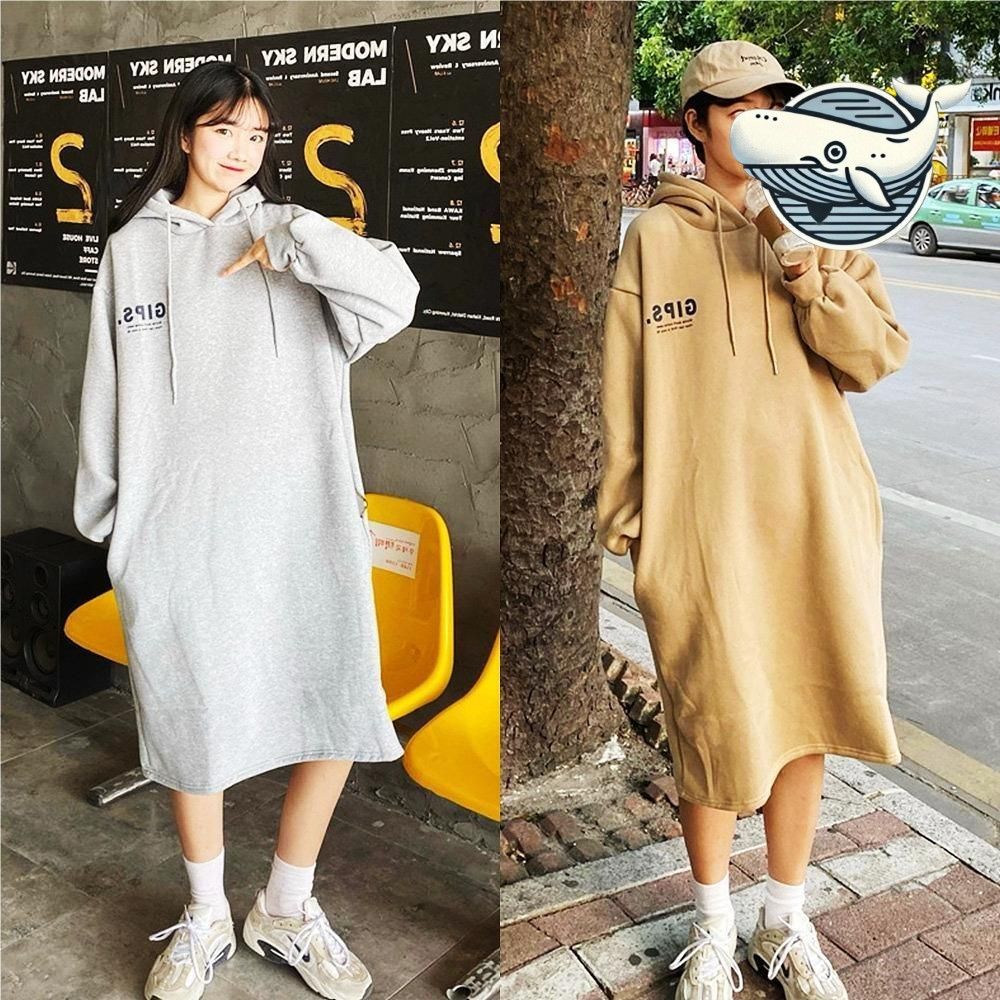 따뜻한 후드 롱원피스 여성 캐주얼 기모 드레스