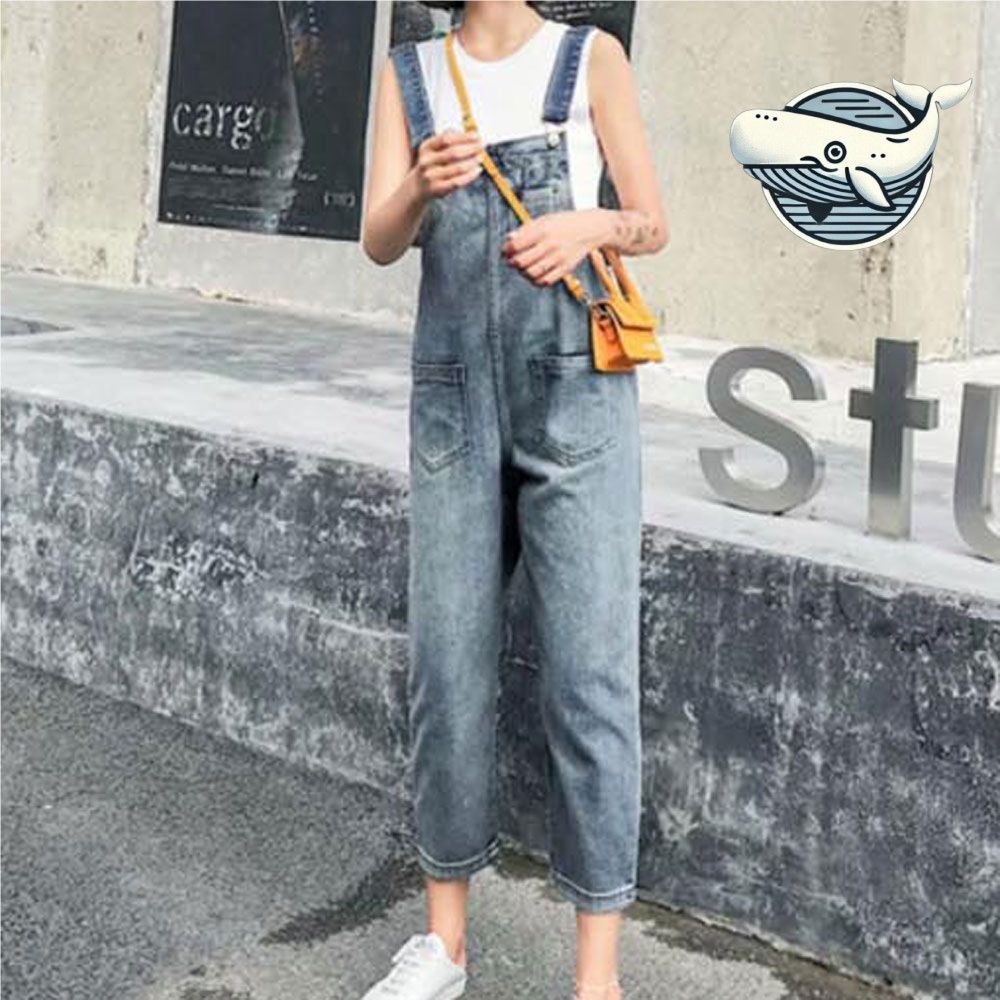 캐주얼 데님 오버롤 반팔 조합 아웃도어 스타일