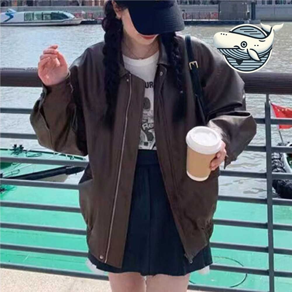 가을 오버핏 데일리 레더 자켓 스냅버튼 가죽