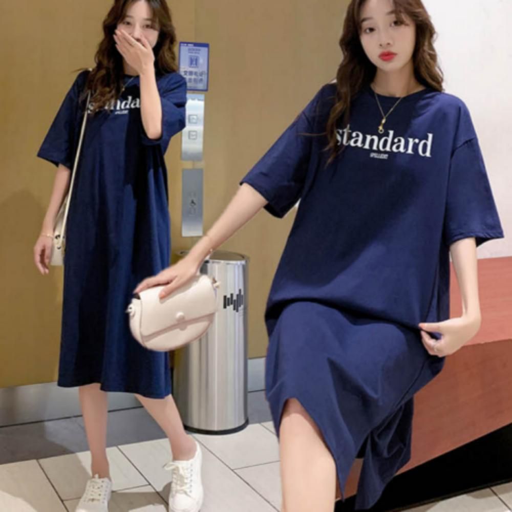 여자 스탠다드 반팔 여름 롱티 캐주얼 일자핏 원피스