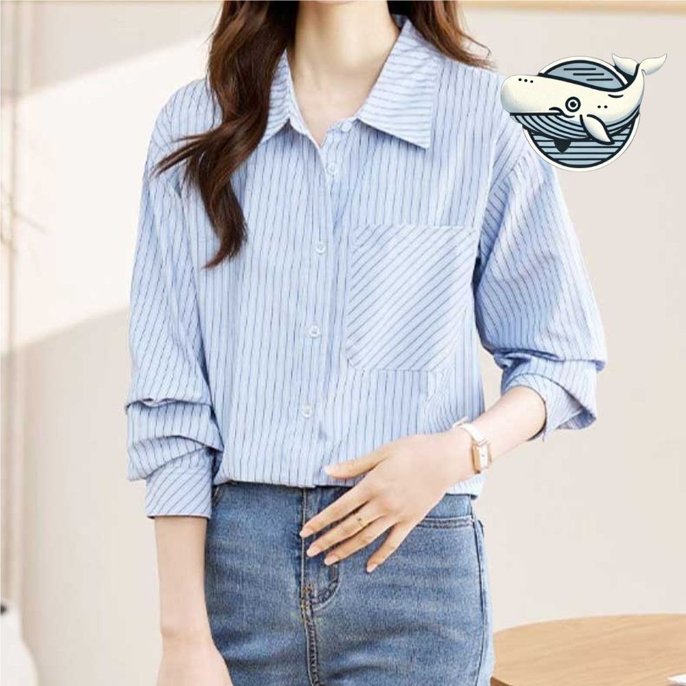 스트라이프 패턴 빅카라 셔츠 데일리 블라우스