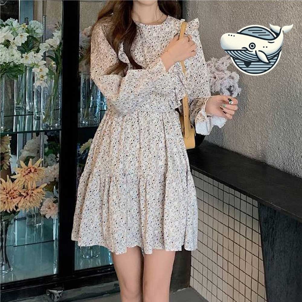 여성 룩 플라워 긴팔 미니원피스 사랑스러운