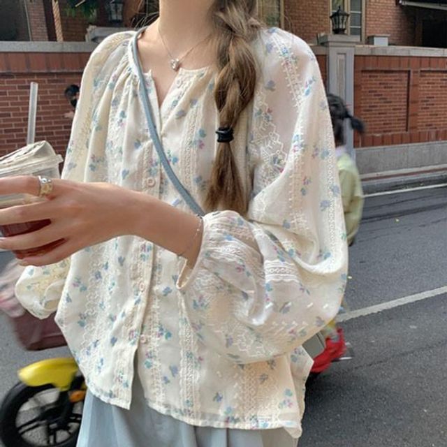 파자마 반팔 실내복 원피스 라인 드레스 제비꽃 퍼프