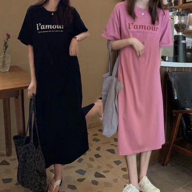여성 홈웨어 외출복 기본 겸용 데이 밑단 트임 롱 기