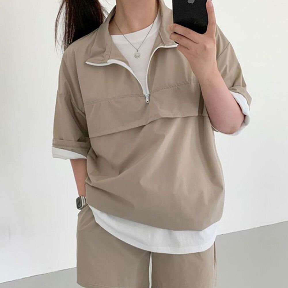 캐주얼 여성 바다 여행 패션 반팔 아노락 바지 세트