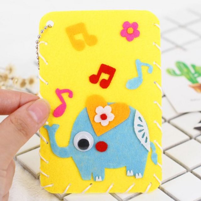 DIY 13펠트실꿰기 카드지갑+군번줄 노랑코끼리 50개