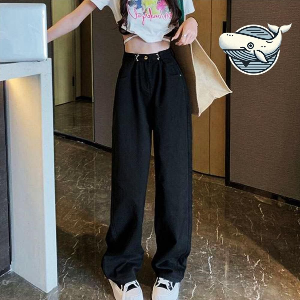 편안한 블랙 오버핏 캠퍼스룩 여성용 후크 팬츠
