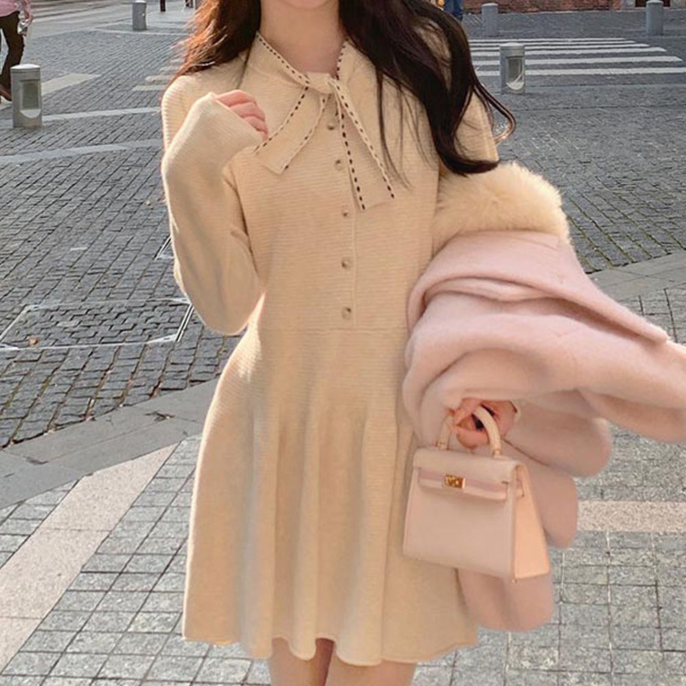 검정원피스 모임원피스 타이원피스 플레어 봄 블