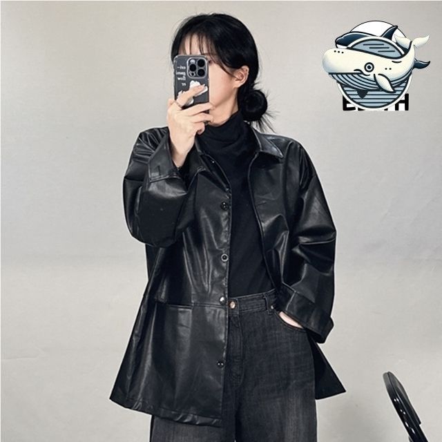 스타일리시 오버핏 가죽 자켓 여성 대형