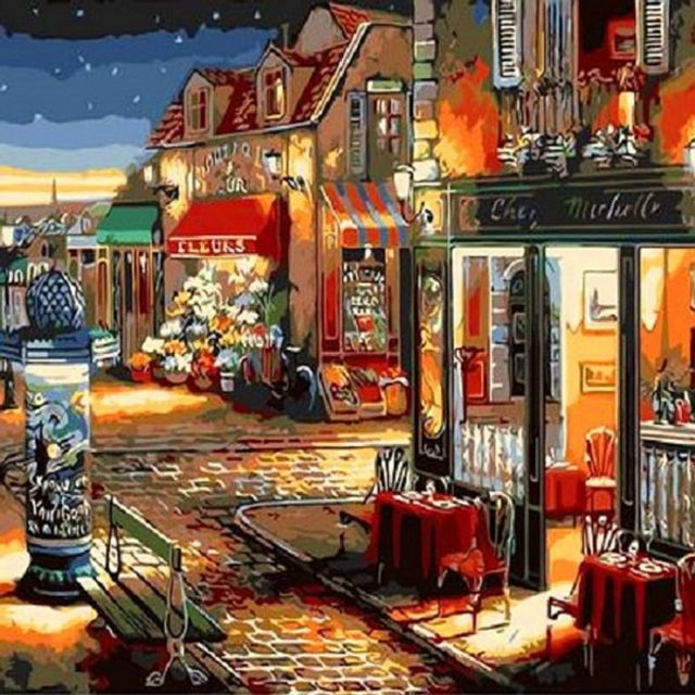 레스토랑 마을 카페 풍경 그림 그리기 DIY