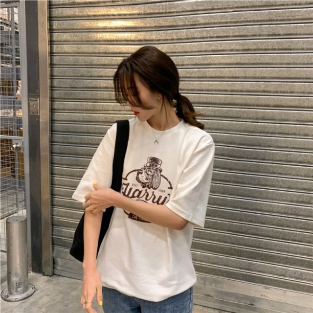해리스 라운드넥 빈티지스타일 기본 루즈핏 데이 반팔