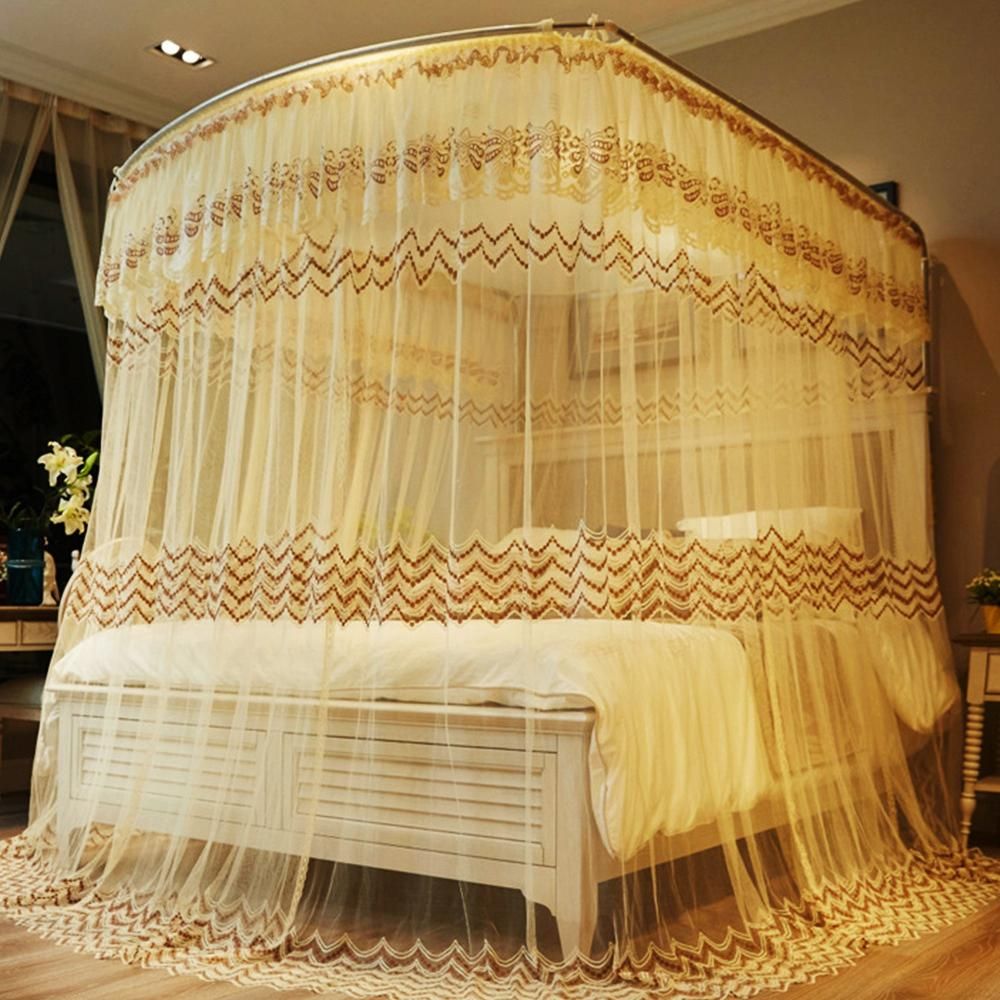 캐노피 침대 모기장 180x200cm 베이지 벌레 인테리어
