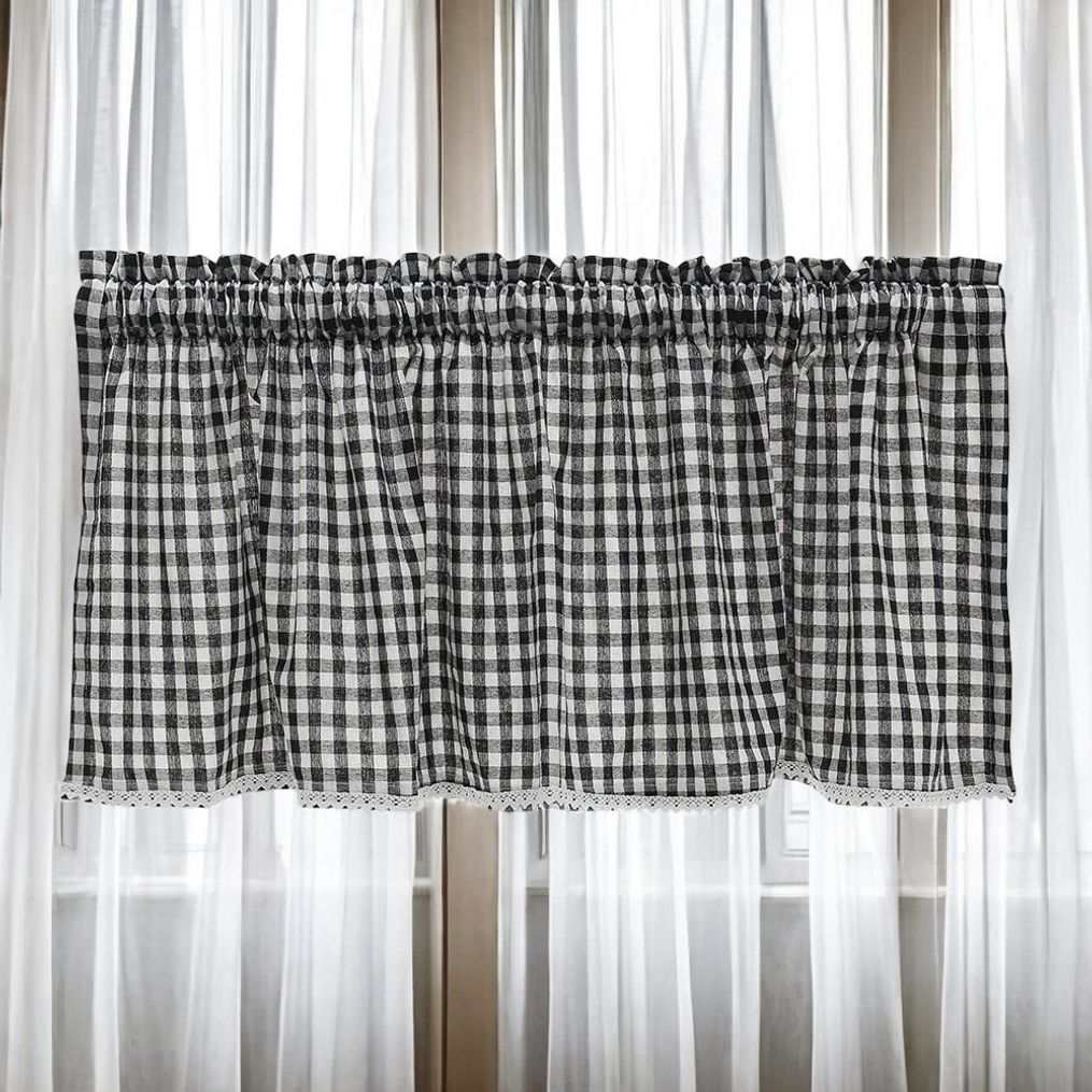 게더릭 체크 바란스 커튼 (106x45cm) (블랙)