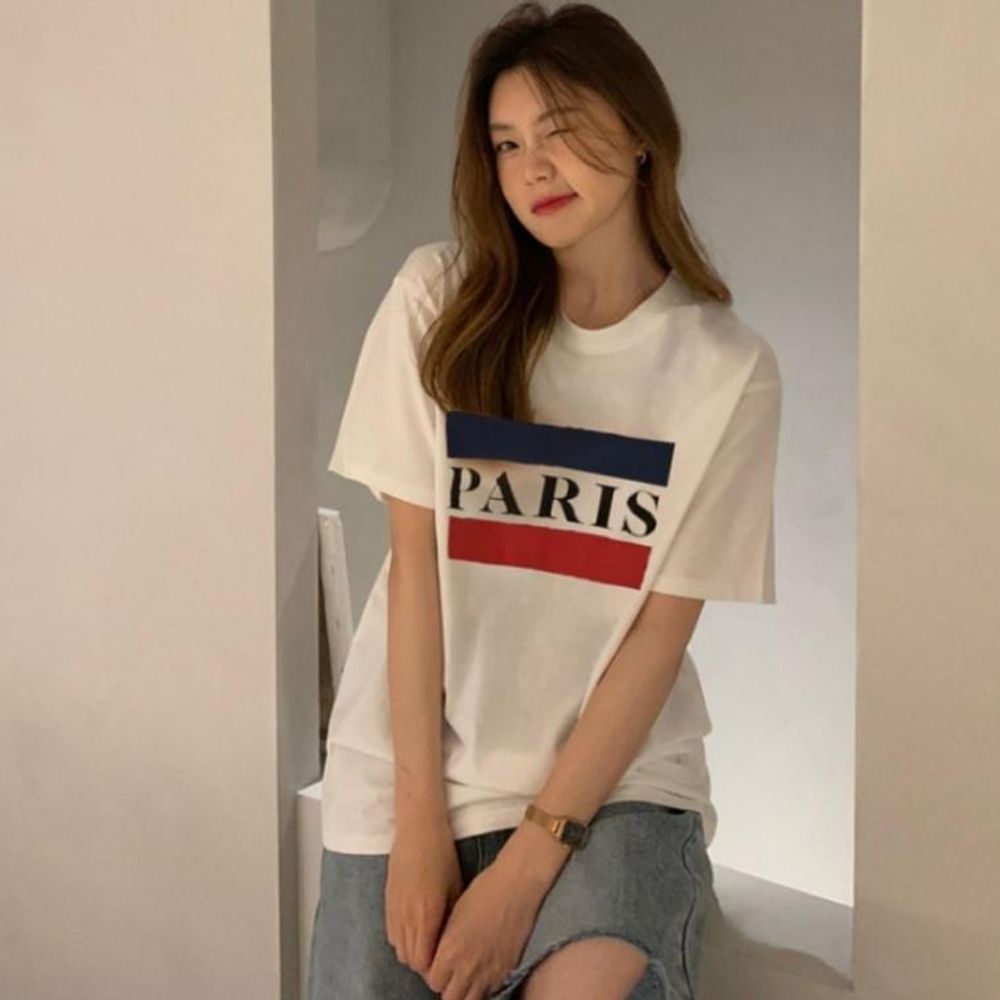 파리스 여성 반팔 티셔츠 오버핏 여자 여름 반팔티 티
