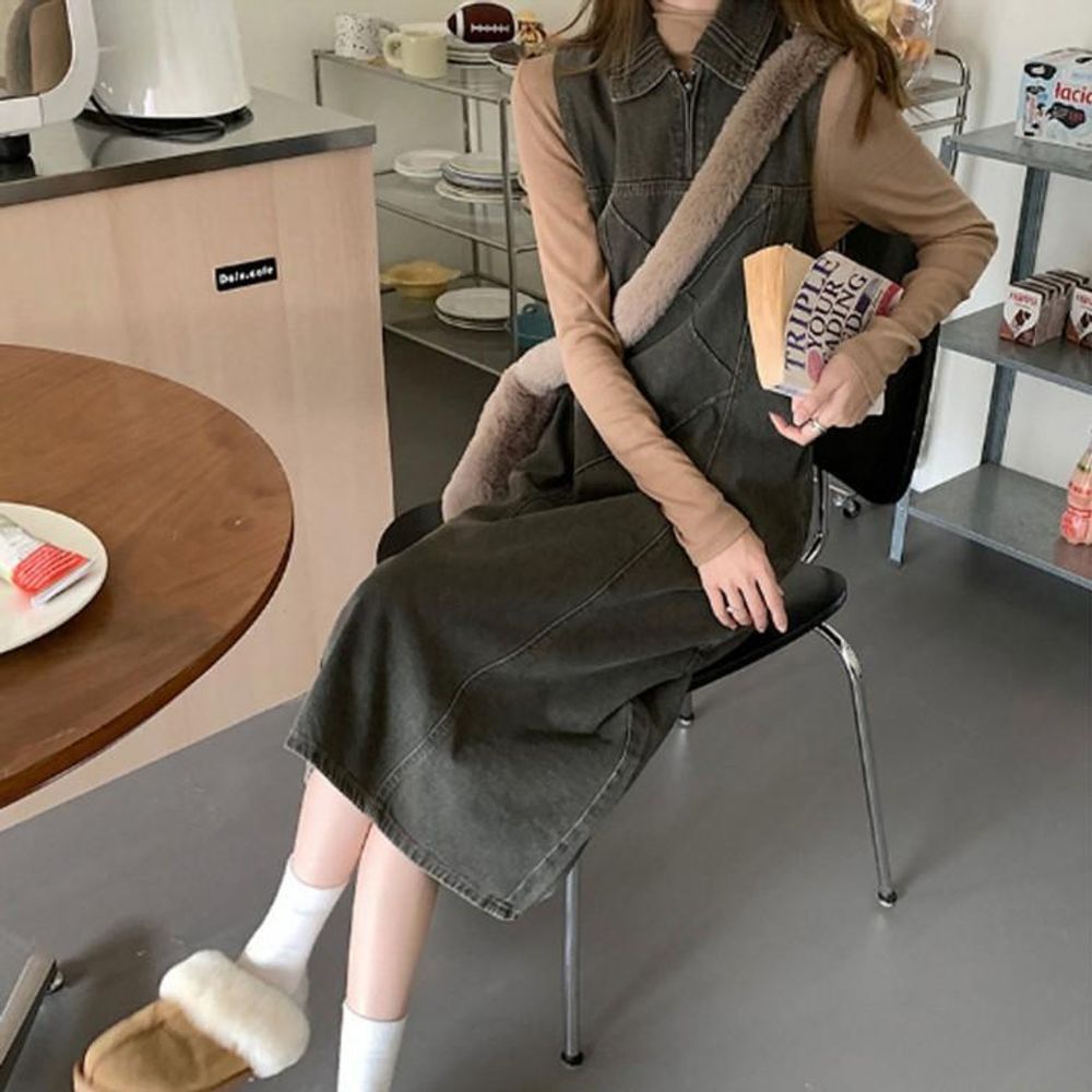 데님 원피스 민소매 카라 나시 롱원피스 여성