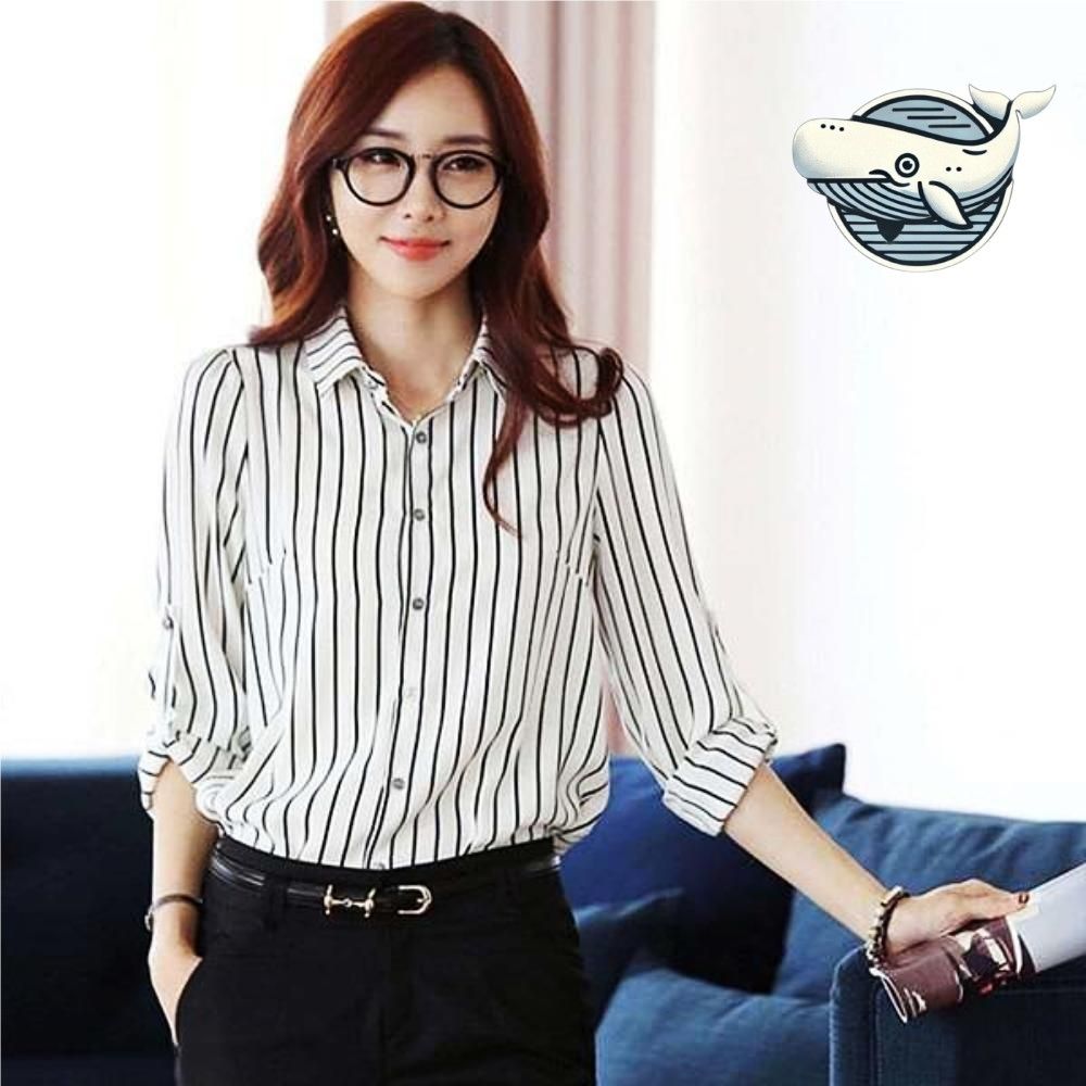 세련된 스트라이프 여성 캐주얼 셔츠 활동적이고