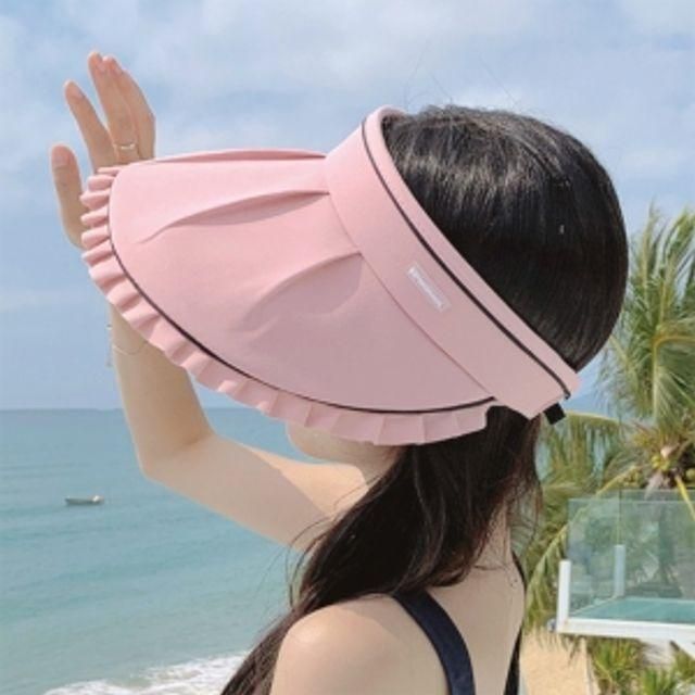 핑크 챙 여름 썬캡 크로스백 모자 와이드