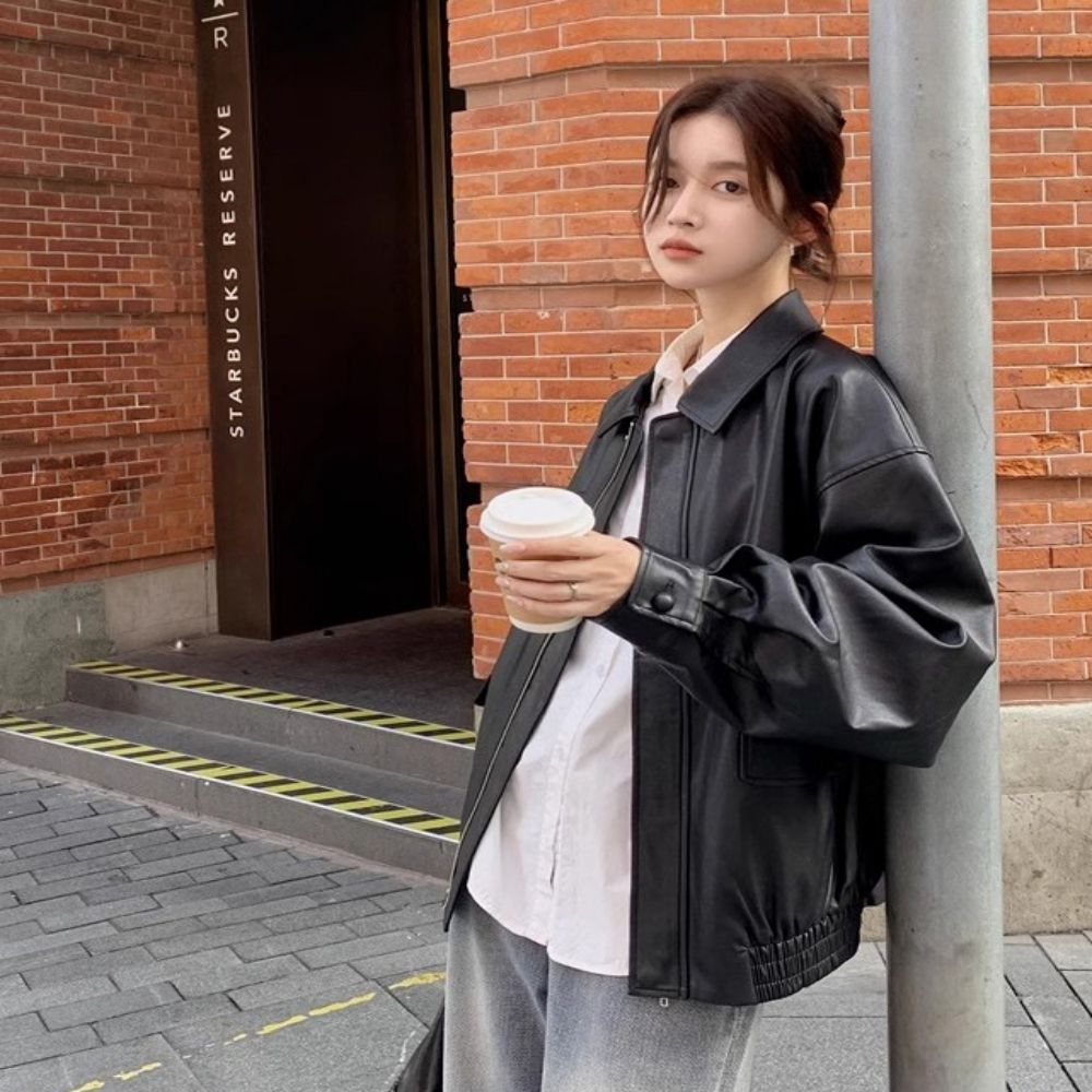 가죽 오버 점퍼 자켓 여자 레더 기타 여성 2