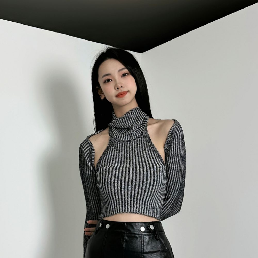 힙하고 섹시한 볼레로 골지 크롭 홀터넥 세트