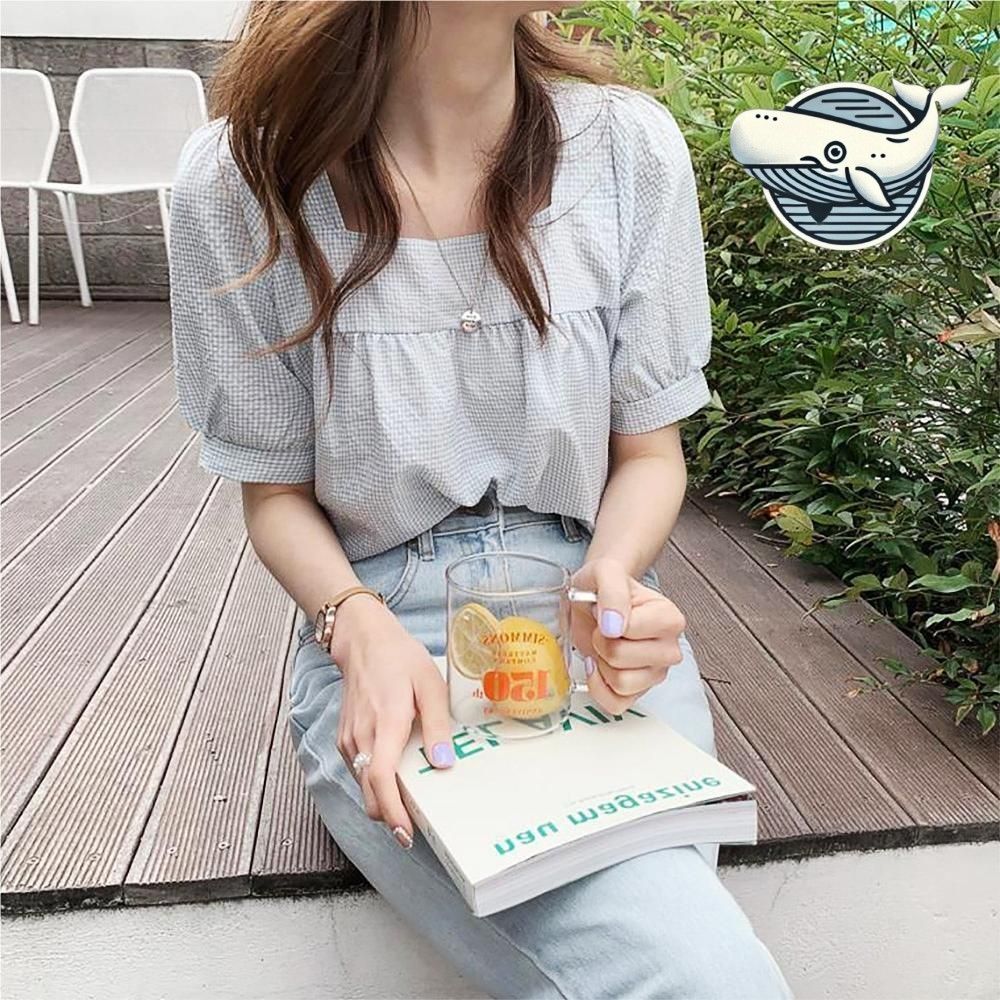여름 데일리 체크 패턴 블라우스 빅사이즈 반팔