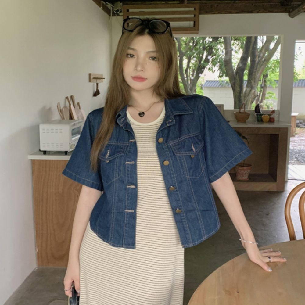 여성 반팔 데님자켓 크롭 반팔청자켓 여자 청 숏자켓