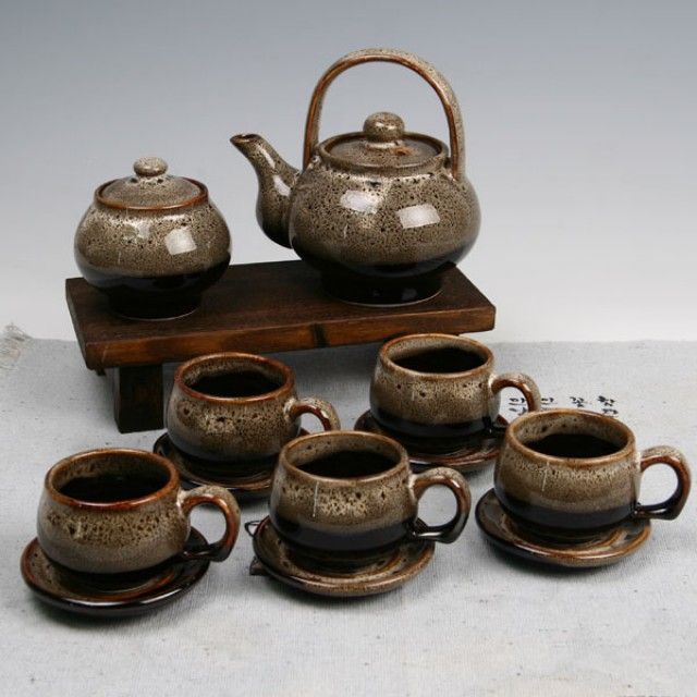 천목호피무늬 5인 주기 다기세트(일체형다관)