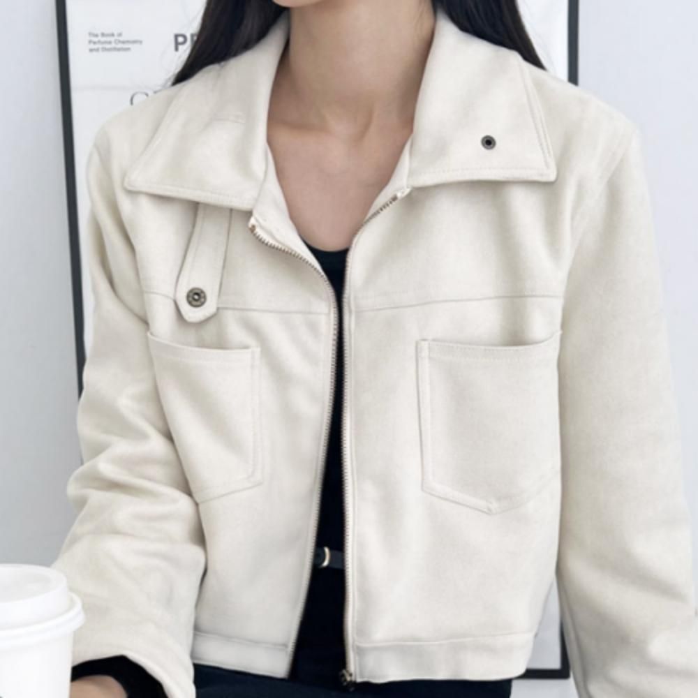 여성 스웨이드 라이더 크롭 자켓 레이어드 점퍼