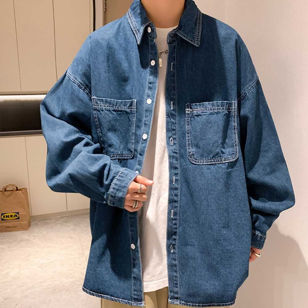 캐주얼 데님 셔츠 남자 청남방 간절기 데일리 코디