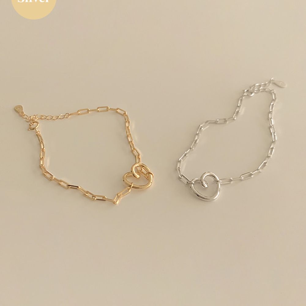 (925 Silver) Pretzels heart bracelet C 05