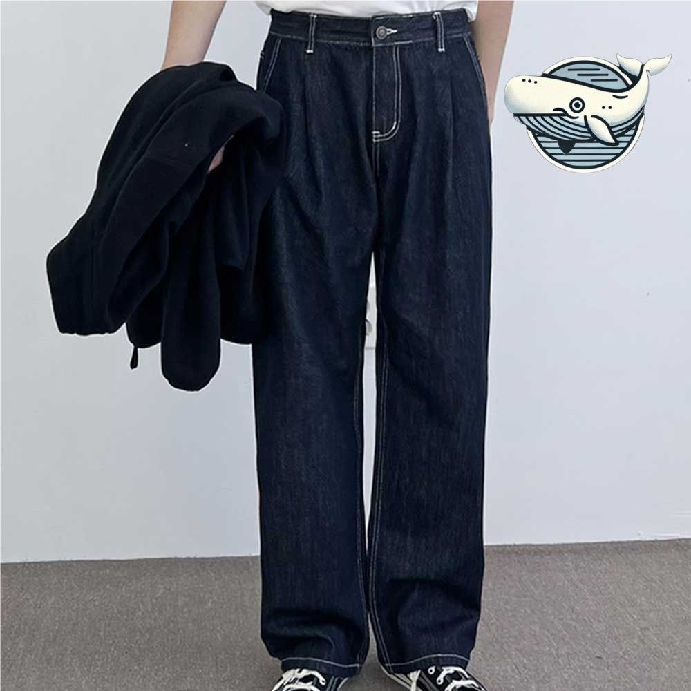 힙한 루즈핏 데님 팬츠 편안한 핀턱 와이드