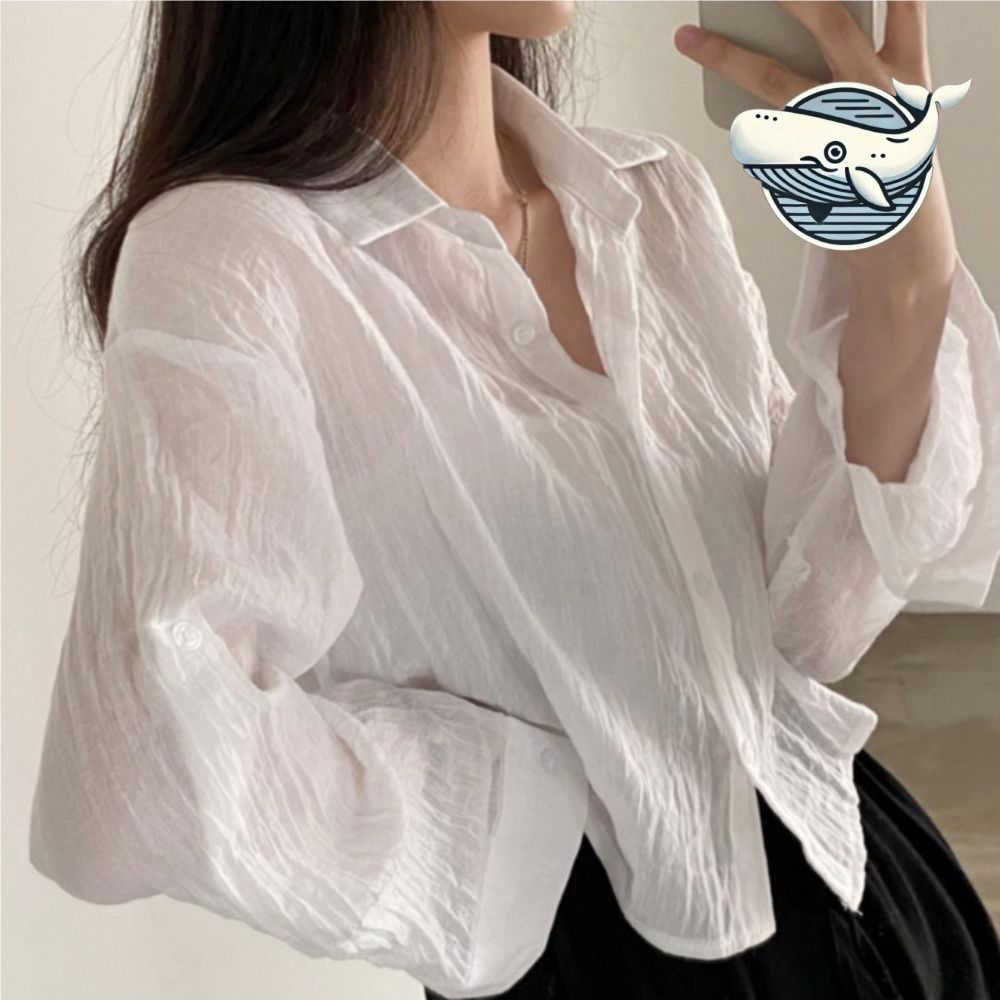 시원한 거즈 시스루 여성 폴업 셔츠 여름 필수