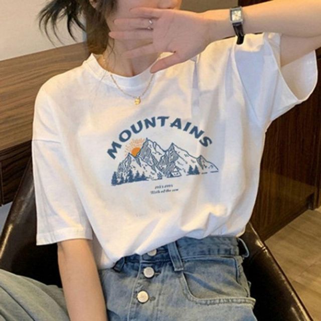 데일리 여름 여성 기본 필수 데이 프린팅 박스핏 반팔