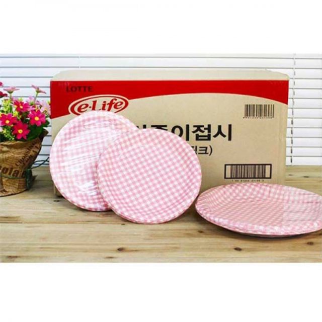 BOX 이라이프 핑크 종이접시 180mm 200p 일회용접시