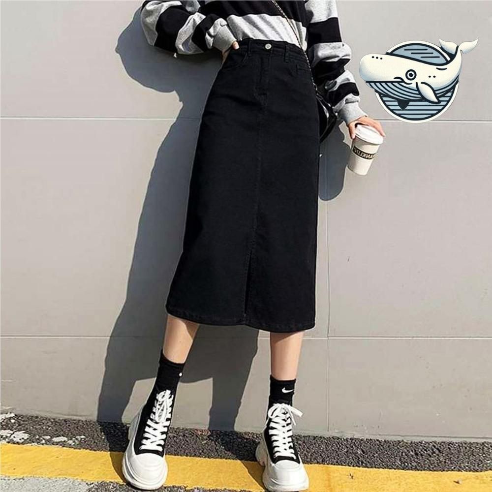 편안한 블랙 여성 롱스커트 앞트임 데일리 치마