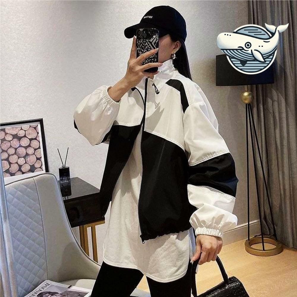 배색 라운지 점퍼 슬리브 바람막이 실용적