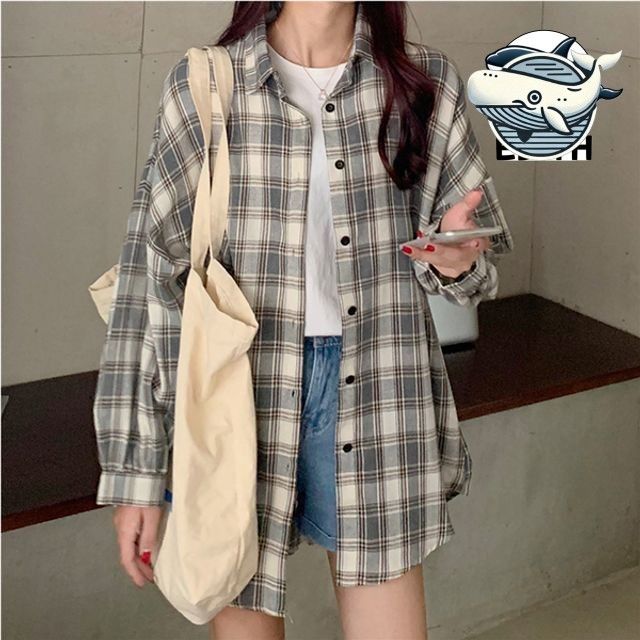 여성 체크 루즈핏 긴팔 셔츠 오버핏 캐주얼
