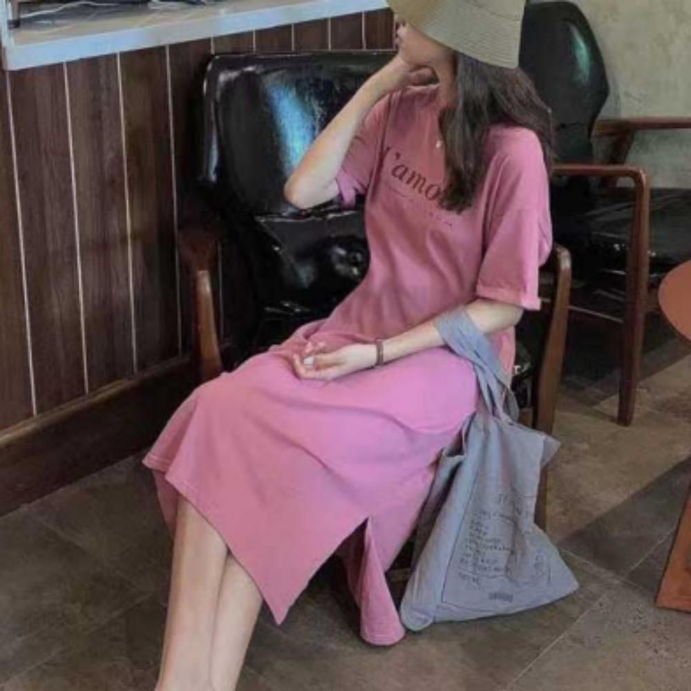 여성 여름 휴양지 캐주얼 반팔 면 롱원피스